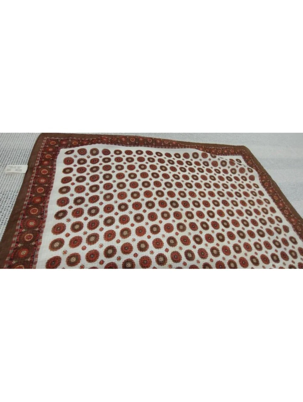 Vintage 60s Scarf Mid Century Brown Shades Floral Circles Nylon Rayon Made Japan
